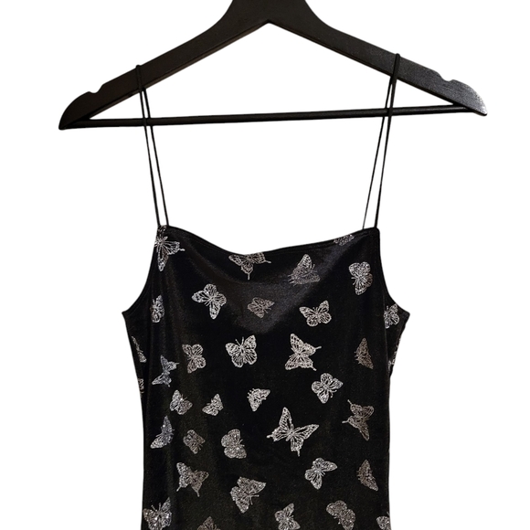 Motel Verdina Black Velour Glitter Butterfly Midi Dress - Picture 3 of 8